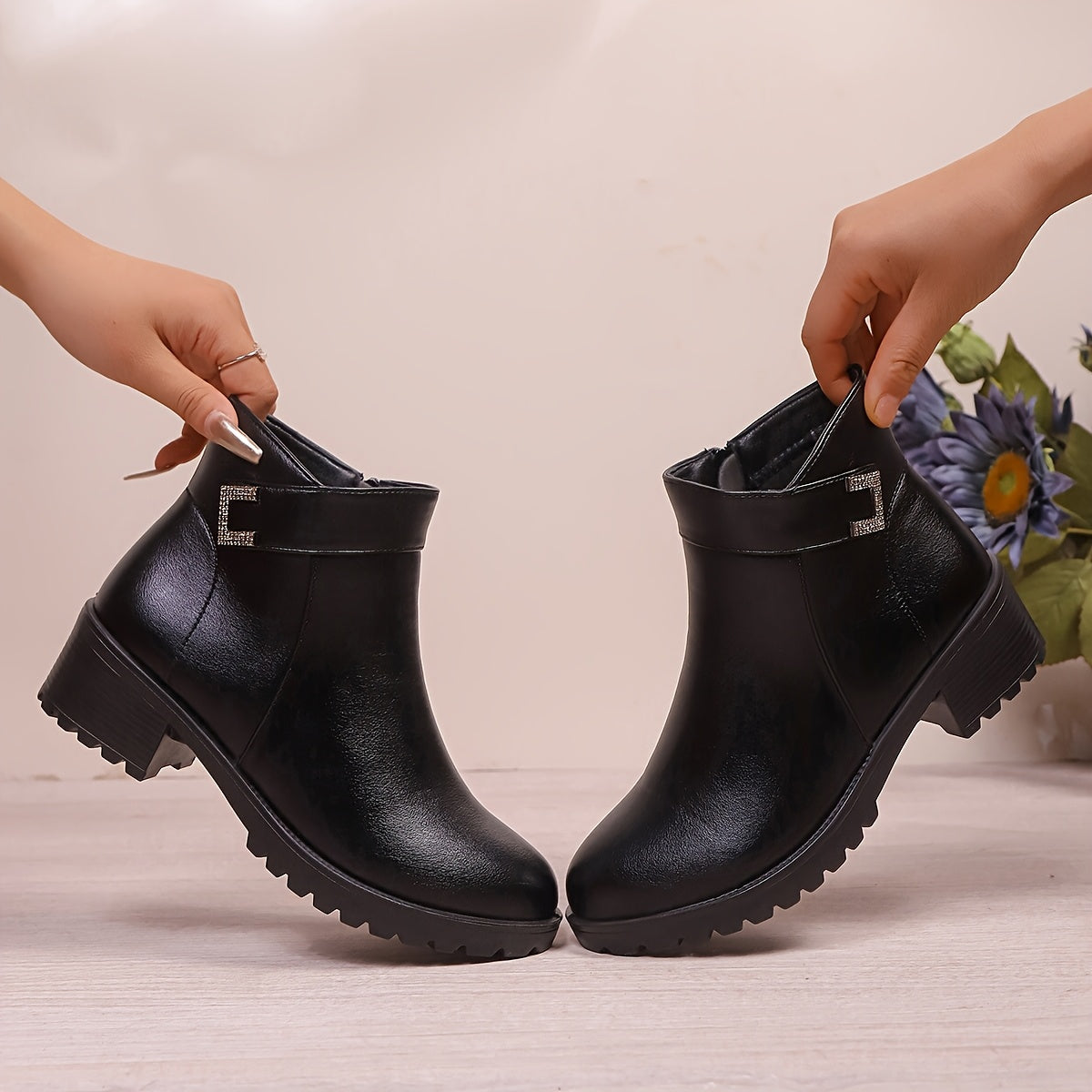 Women's Ankle Boots Casual Slip-On with Side Zipper for All Seasons