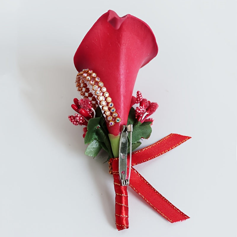European-Style Artificial Calla Lily Corsage Set for Weddings and DIY Embellishments