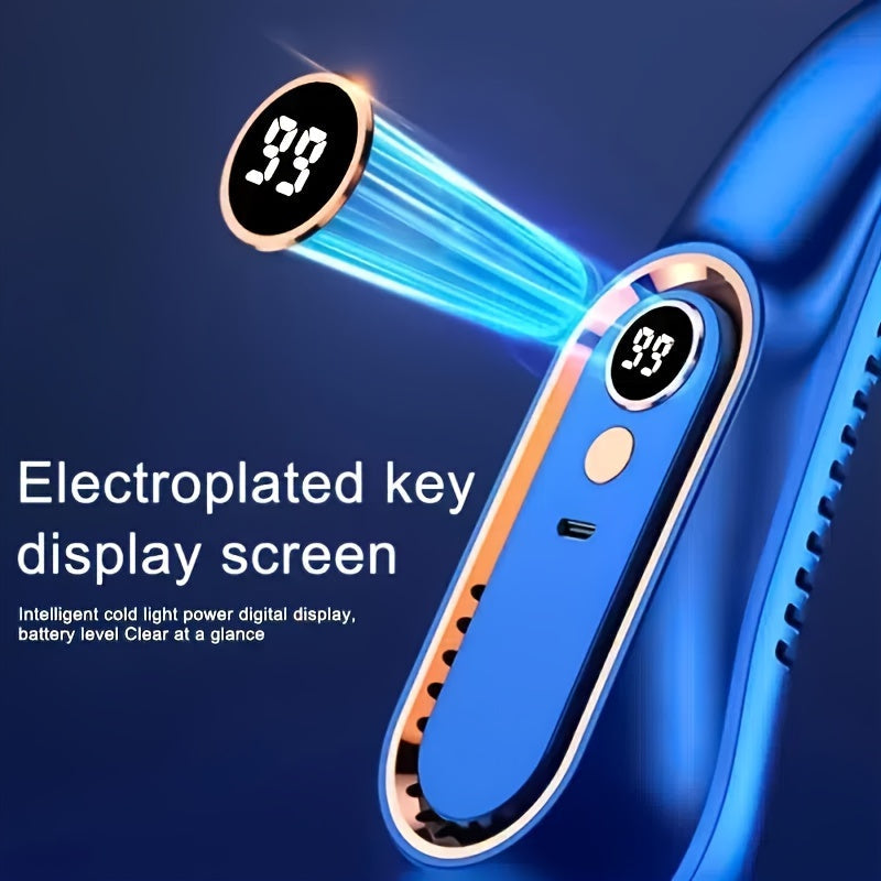 Portable USB Rechargeable Neck Fan with Digital Display, Adjustable Fit, Cool Personal Fan