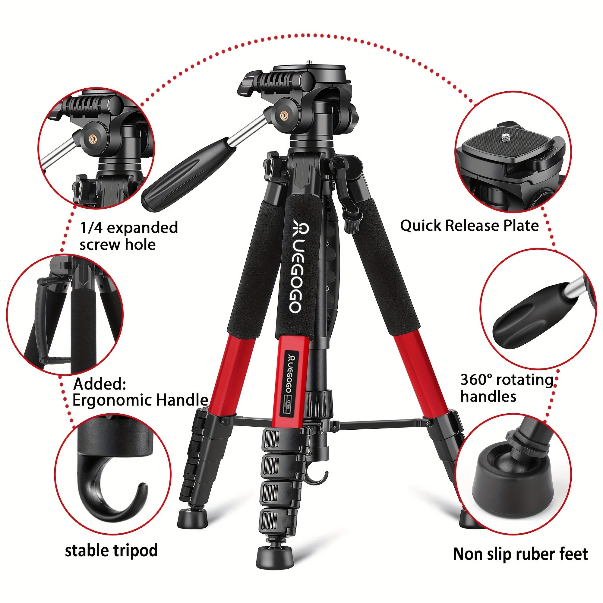 Lightweight Digital SLR Tripod Camera Stand with Detachable Gimbal Aluminum Alloy