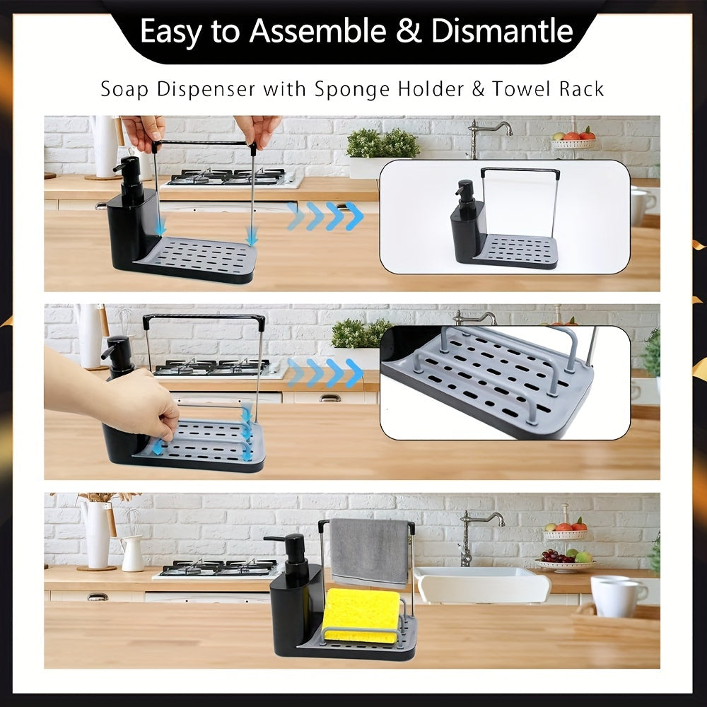 Set de dispensador de jabón de manos y platos con soporte para esponja y bandeja para organizador de fregadero de cocina