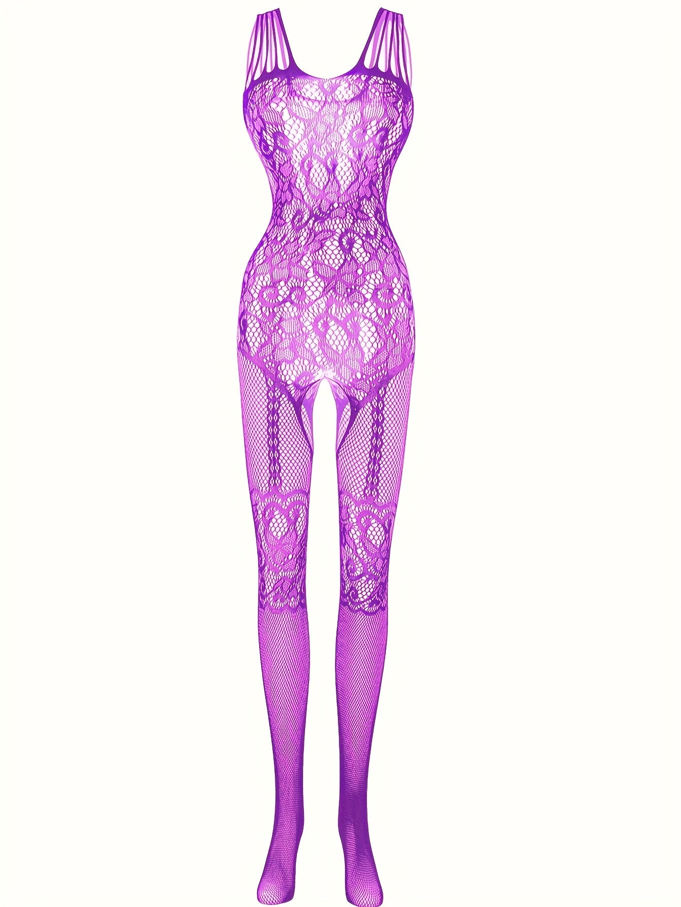 Plus Size Bodystocking with Jacquard Design and Open Crotch Polyamide Spandex for Date Night