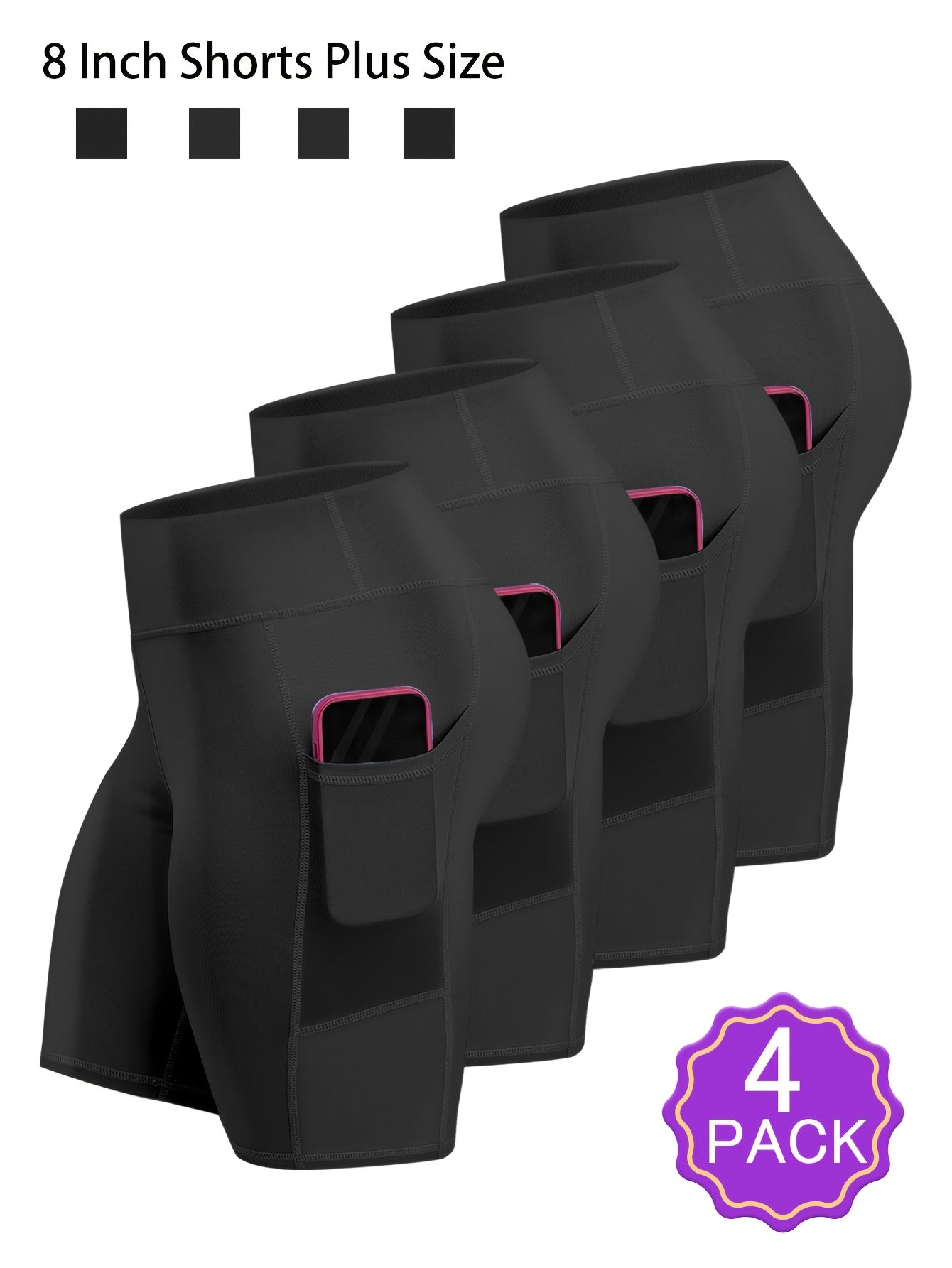 Women's Plus Size Yoga Shorts with Pockets Tummy Control Running Pants