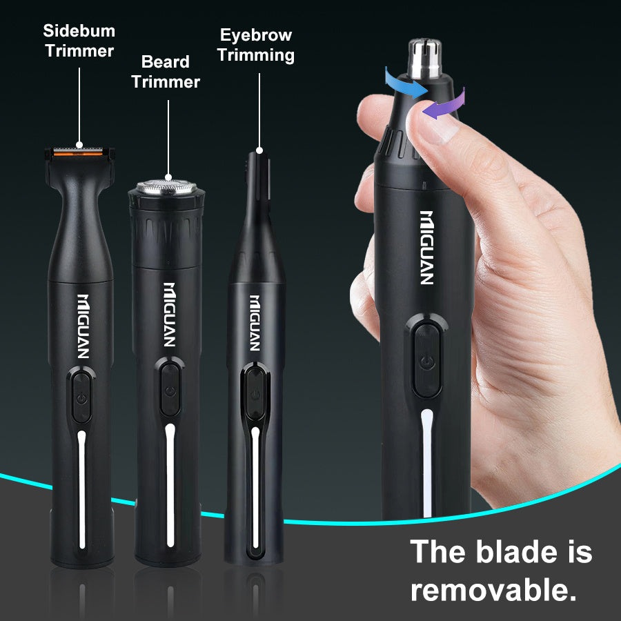 4-in-1 Professional Grooming Kit USB Rechargeable Nose Ear Trimmer Beard Razor Black 500mAh