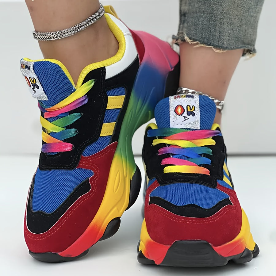 Women's Breathable Low-Top Sneakers with Cushioned Rubber Sole and Gradient Color