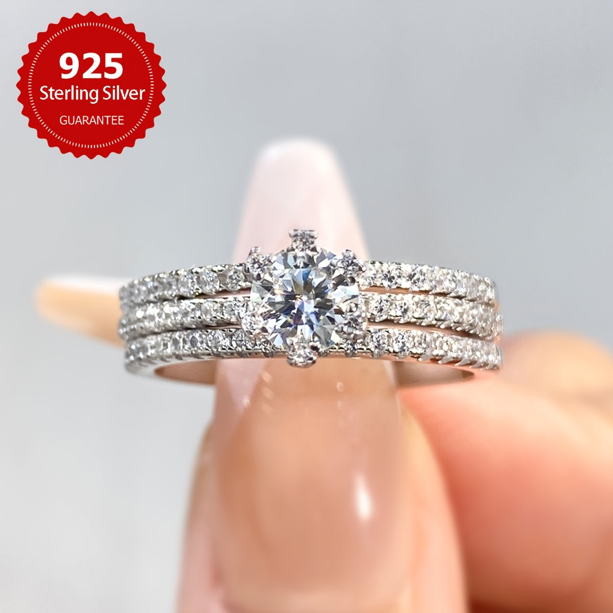 Women's Moissanite Ring 0.5CT Three Row Sterling Silver Wedding Engagement