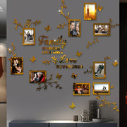 Acrylic Wall Decor Stickers Set with Flower Branches Butterflies and Photo Frames for DIY Home Office Wall Decoration
