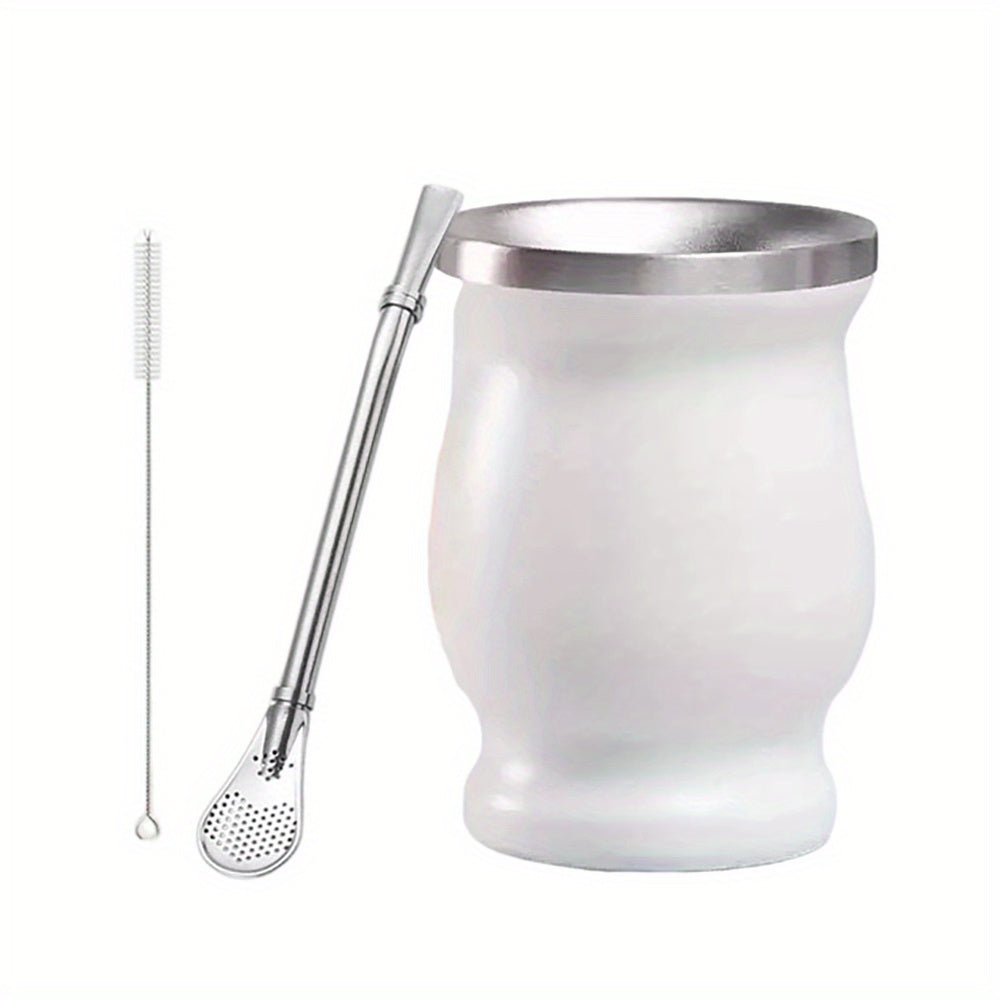 8oz Stainless Steel Yerba Mate Set with Bombilla Straw and Brush for Gifting