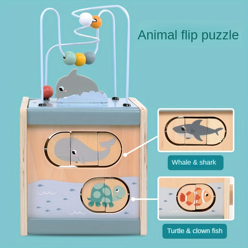 Children's Ocean Puzzle Bead Box Activity Cube Toy for Babies Early Learning Hands-On Development