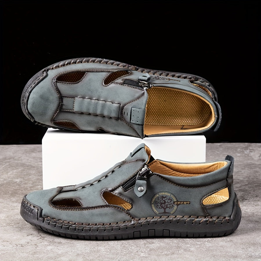 Men's Zip-Up Hiking Sandals Rubber Sole Casual Outdoor Trekking Summer Beach