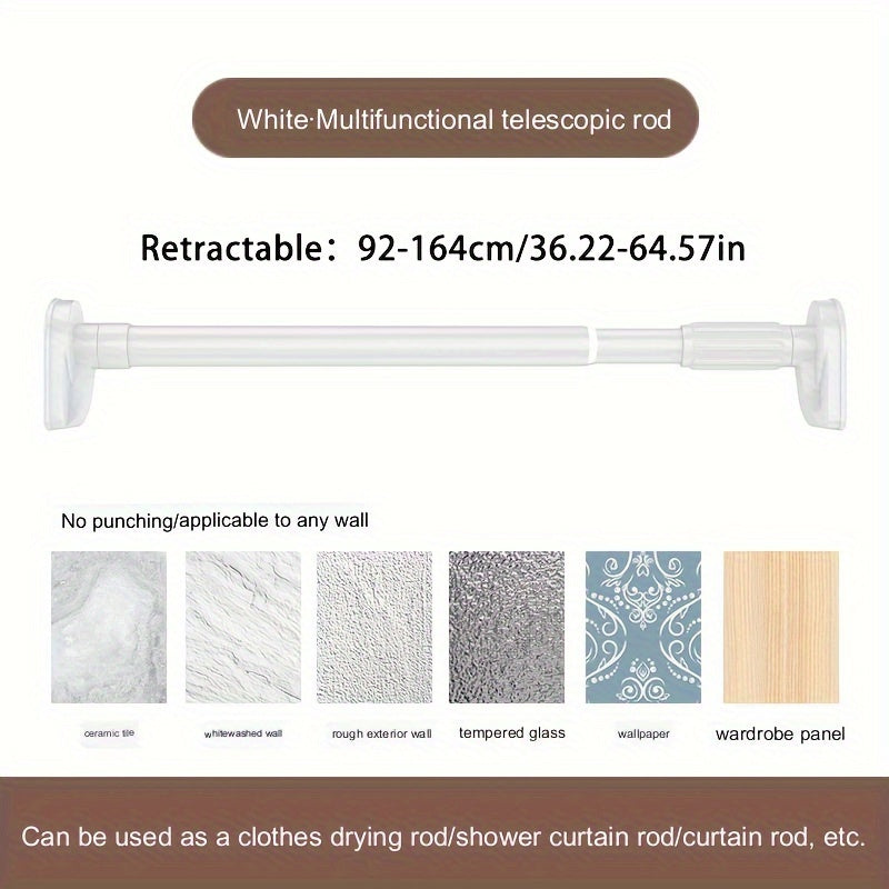 25 Inch Telescopic Shower Curtain Rod Adjustable Tension Stainless Steel White Gray Black