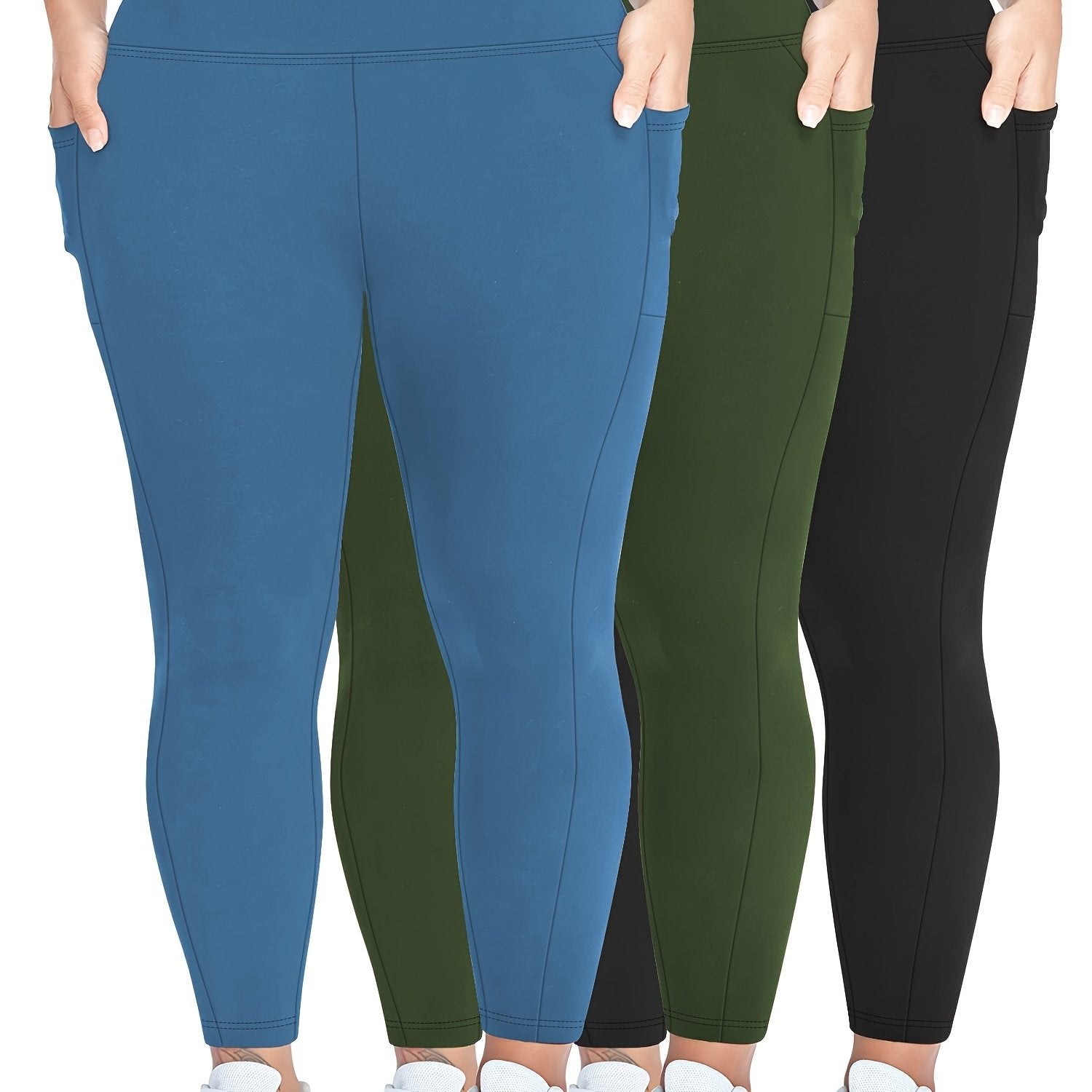 Plus Size Skinny Leggings Women High Waist Stretchy Workout Pants with Pockets