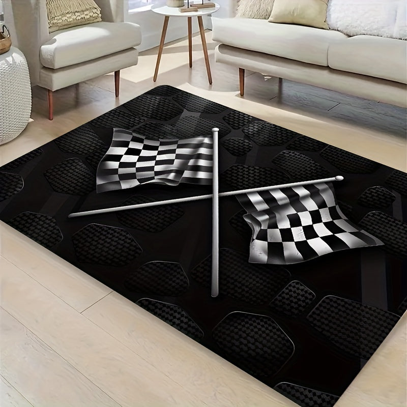 Flannel Area Rug Black and White Checkered Flag Pattern Easy to Clean Living Room Bedroom Kitchen