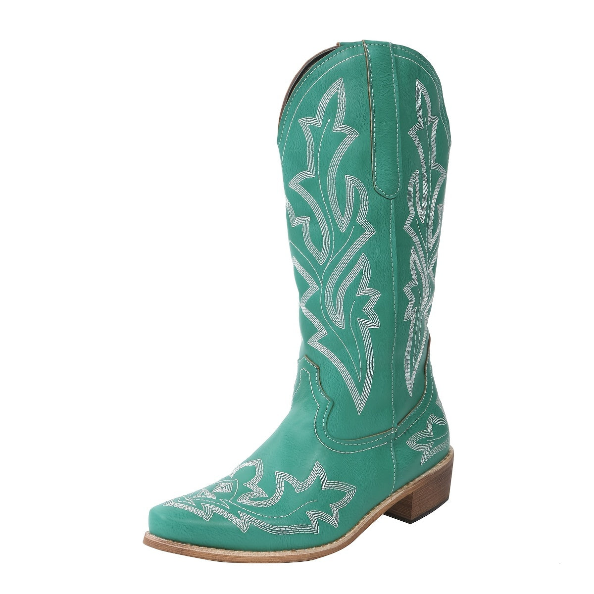 Women's Mid Calf Leather Western Cowboy Boots With Embroidery