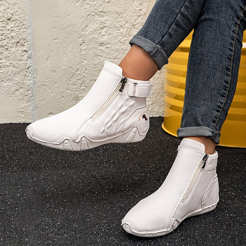 Women's Slip-On Zipper Boots All-Season Outdoor Casual Ankle Shoes Non-Slip Rubber Sole