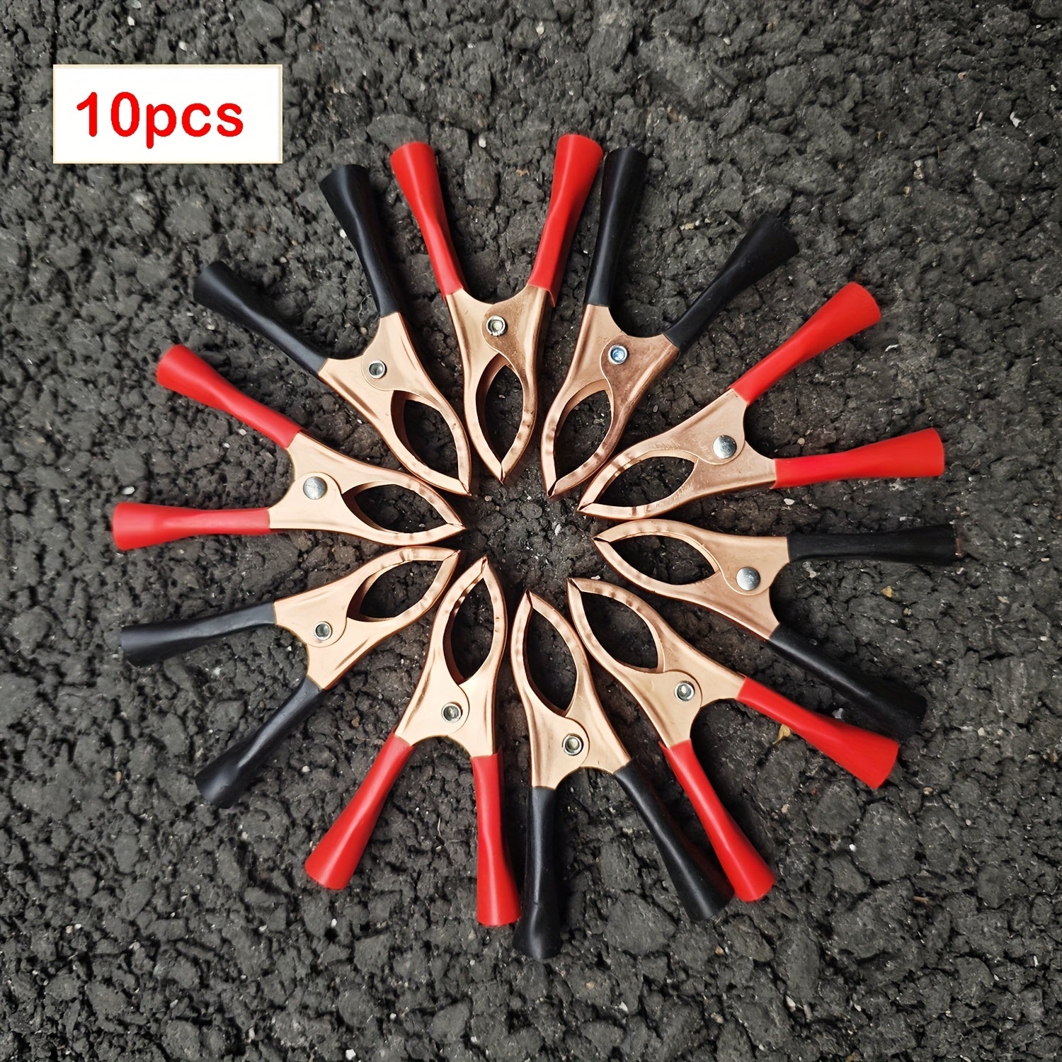 10 piezas de clips de batería de coche con recubrimiento de cobre en rojo y negro, cables, pinza de carga, herramienta