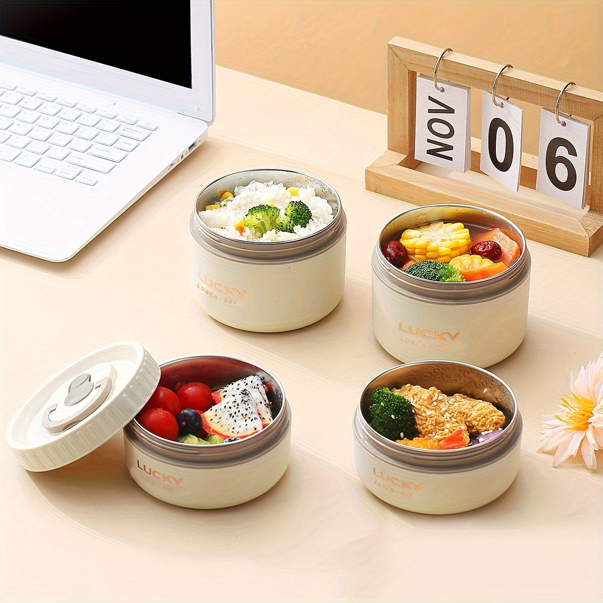 Stainless Steel Lunch Box Leak-Proof Round Bento Container for Meals and Salads