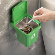 Green Stainless Steel Wall-Mounted Trash Can With Cover and Ashtray