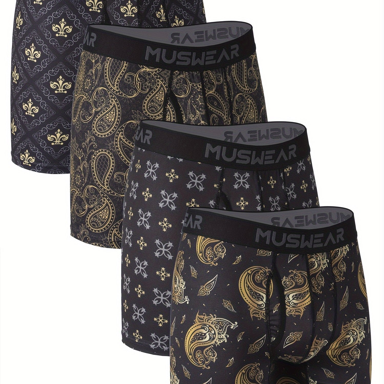 Men's Quick-Dry Boxer Briefs with Baroque Print and Side Openings