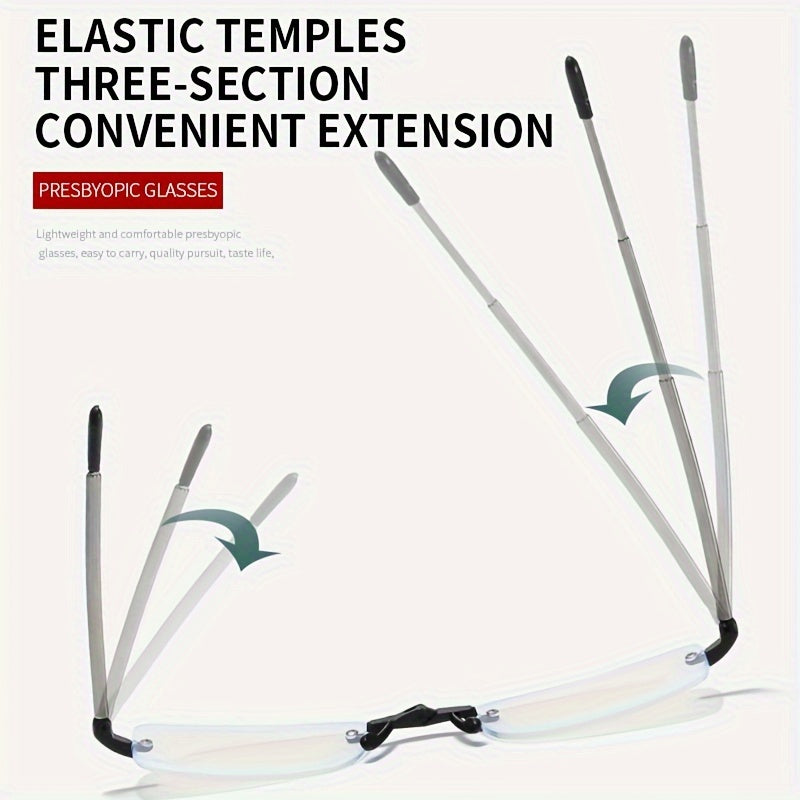 Unisex Portable Folding Rimless Reading Glasses for Computer Use Presbyopia +1.0 to +4.0
