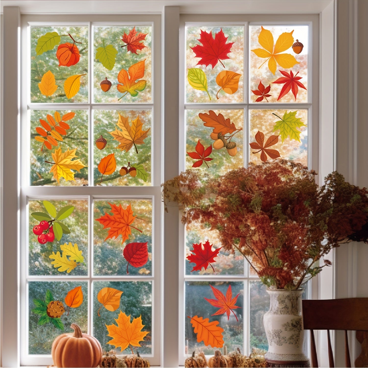 Juego de 6 pegatinas de hojas de arce de otoño para ventanas para Acción de Gracias y decoración de otoño