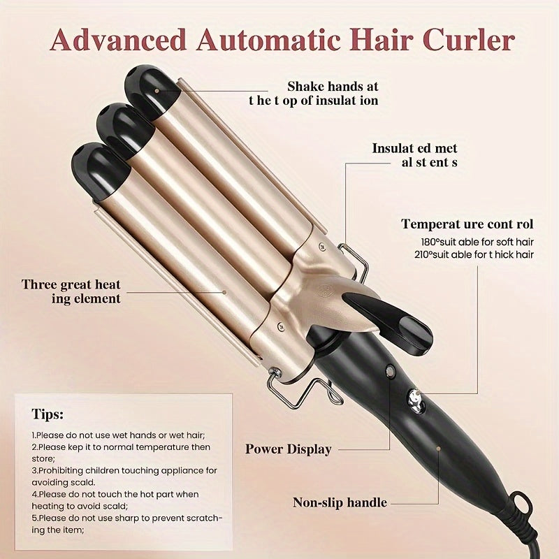 22mm Ceramic Three-Tube Beach Wave Curler
