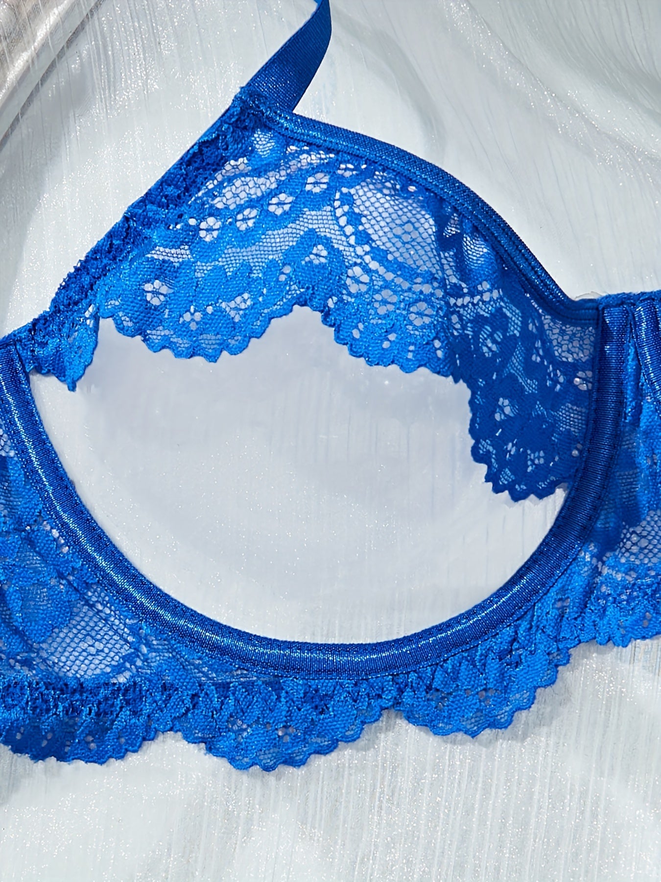 Women Plus Size Lace Lingerie Set Blue Hollow Crotch Panties