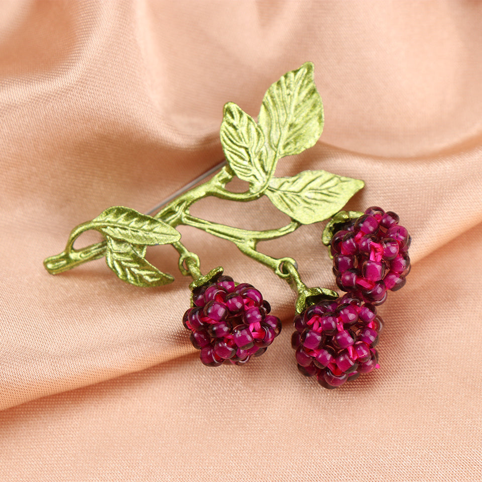 Red Berry Design Alloy Raspberry Branch Brooch Pin for Women