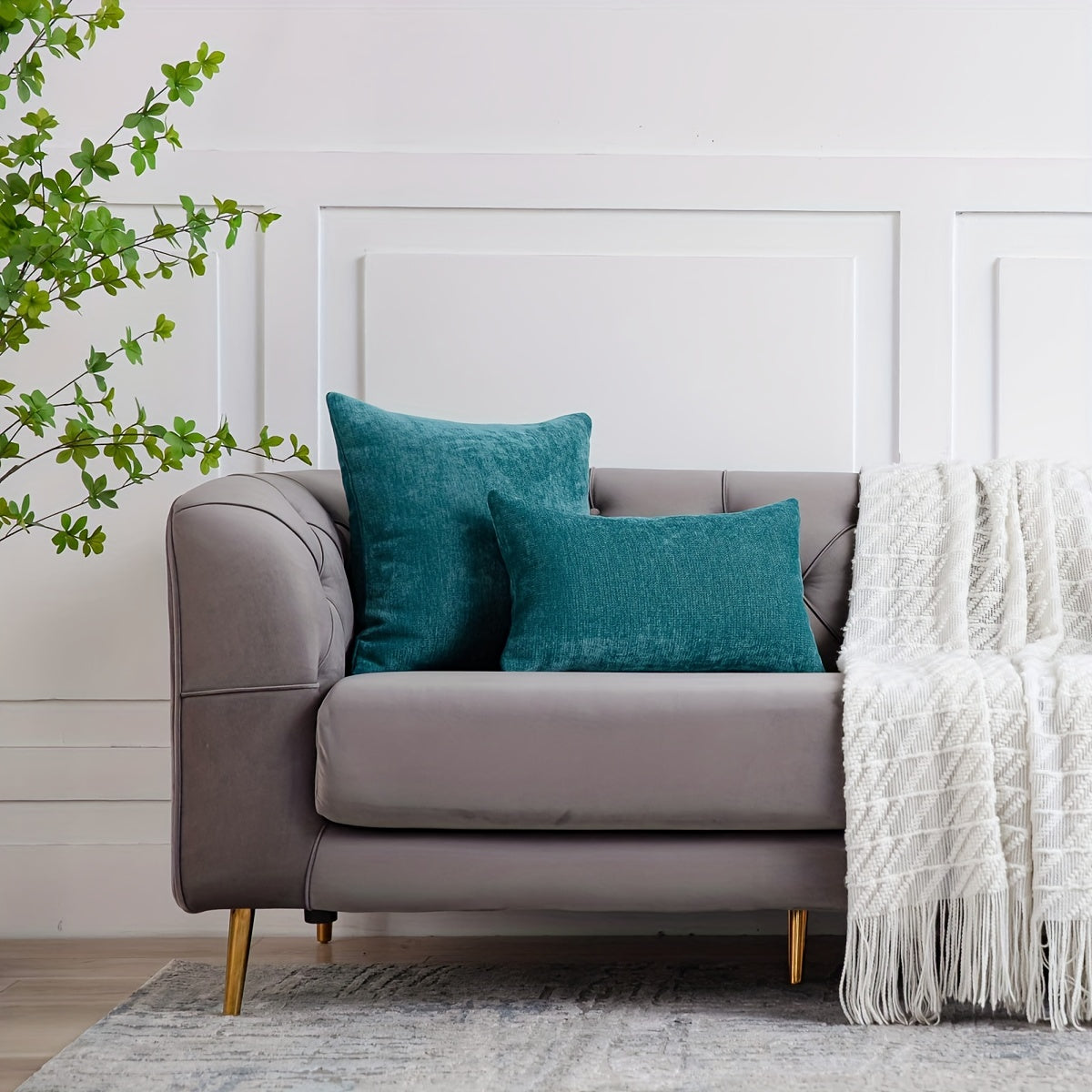 2 деревенских чехла для подушек из шенилла для декора домашнего дивана - мягкие и уютные квадратные чехлы для подушек.