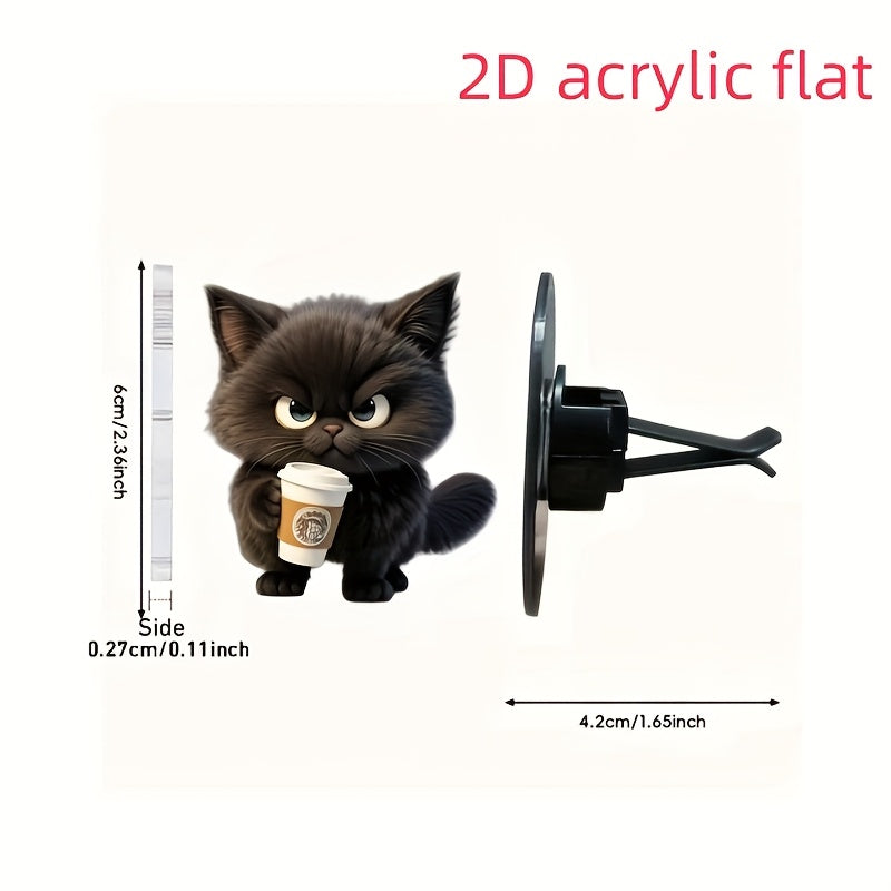 Qora Mushuk Avtomobil Havo Tozalash Vositasi Akril Vent Klipi, 2D Tekis Dizayn, Aromatizatsiyalangan