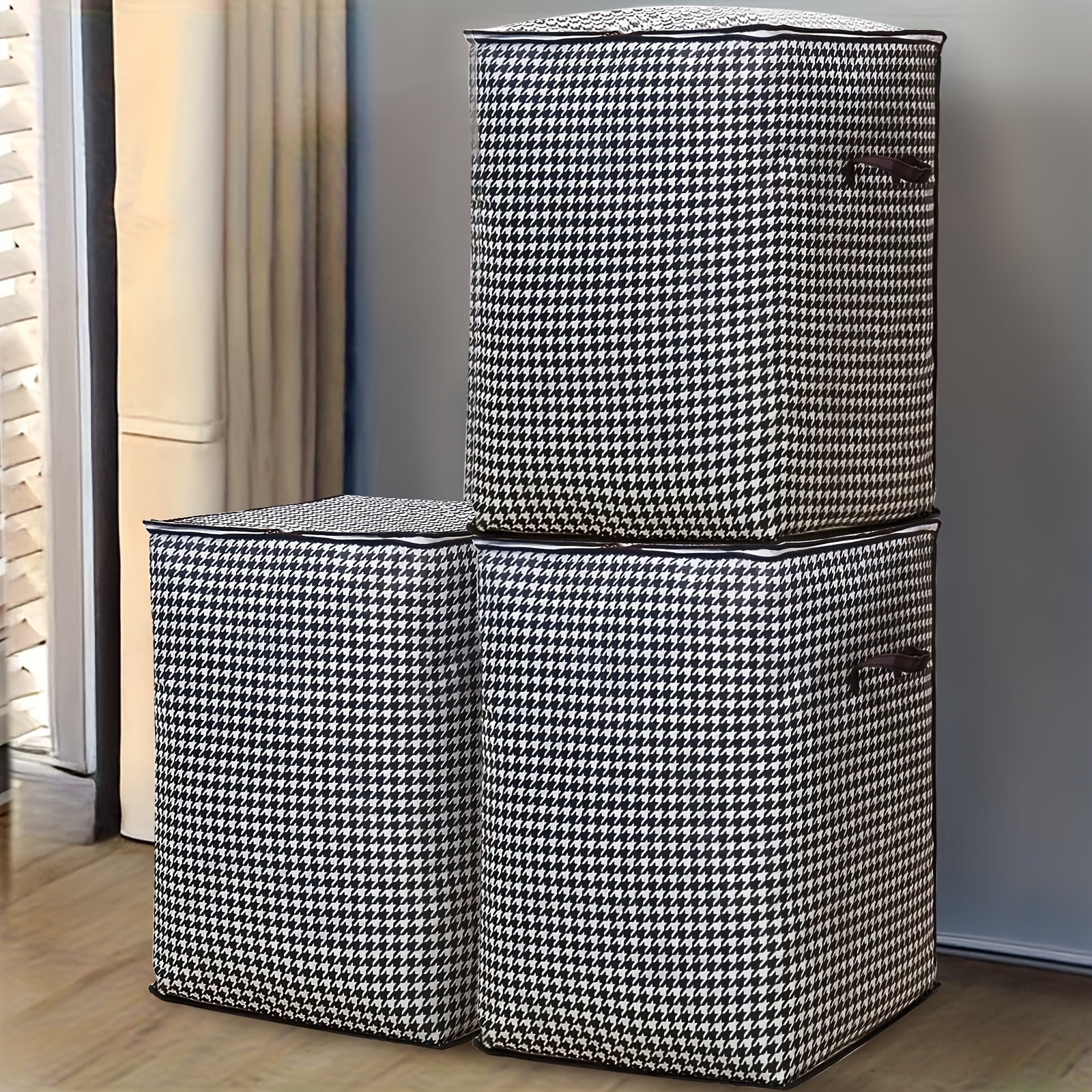 180L Houndstooth Storage Container Waterproof Dustproof with Handles for Clothes and Quilts Under-Bed Organizer