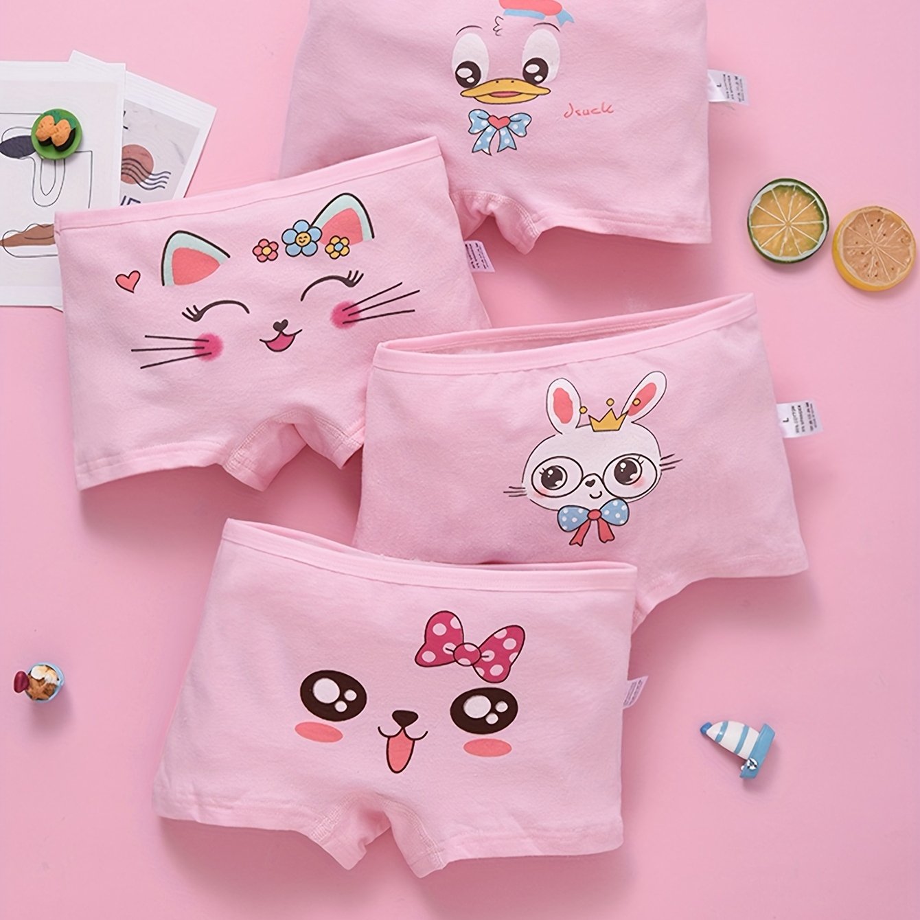 Toddler Girls Cotton Underwear Pack of 4 Breathable Soft Cute Animal Patterns