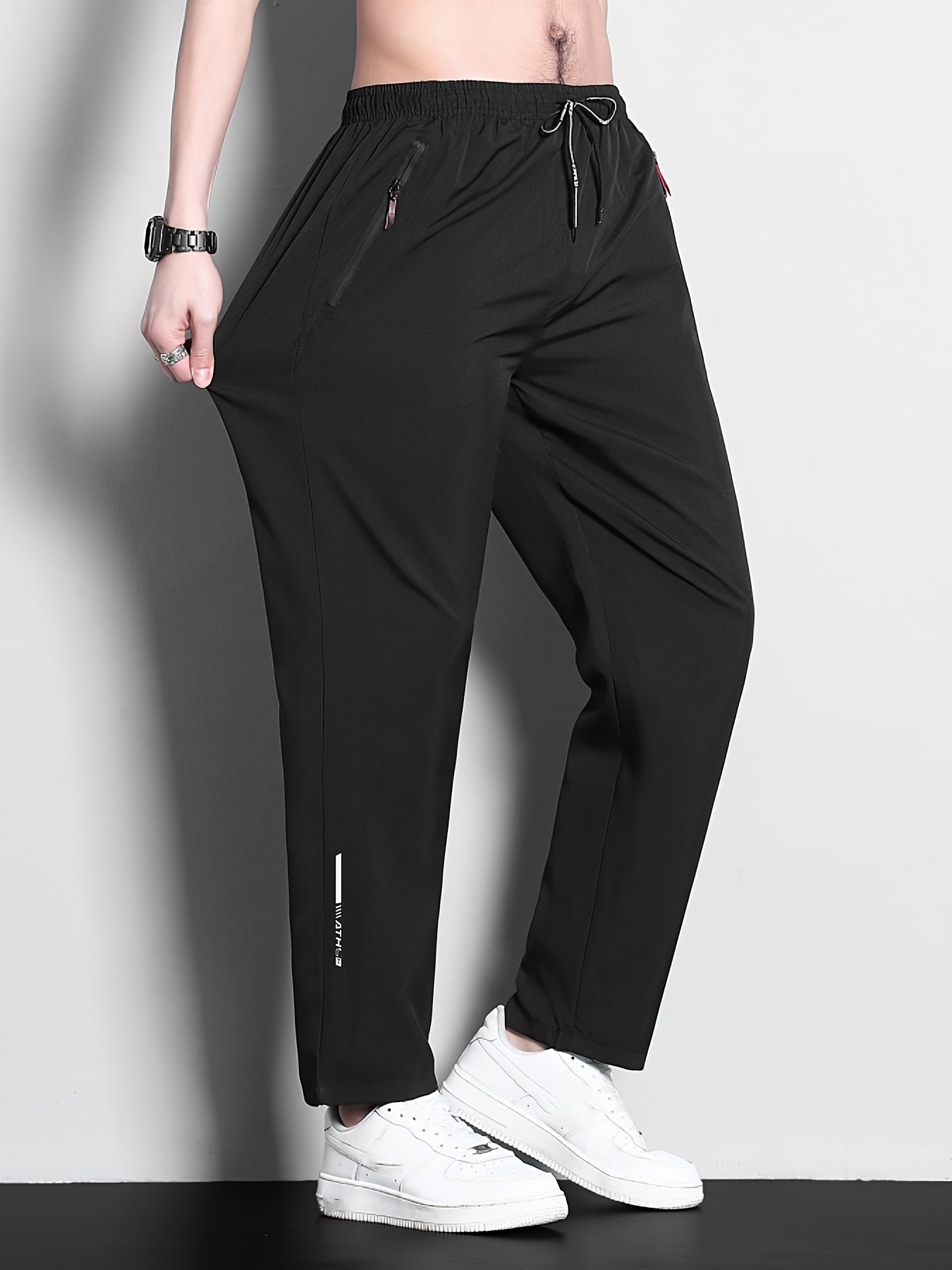 Men's Athletic Pants 3-Pack Quick-Dry Polyester Zipper Regular Fit for Training and Fitness in Black Navy