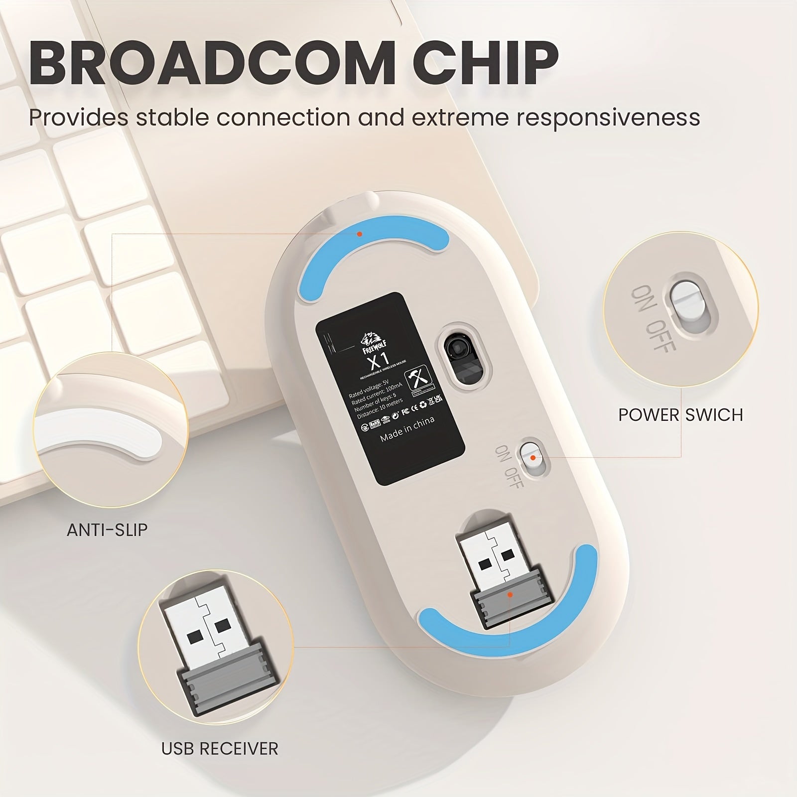 Беспроводная легкая мышь ZIYOULANG с экраном отображения заряда батареи, перезаряжаемая бесшумная компьютерная мышь с разрешением до 1600 DPI - тонкий портативный дизайн для ноутбука и ПК/Mac/Macbook