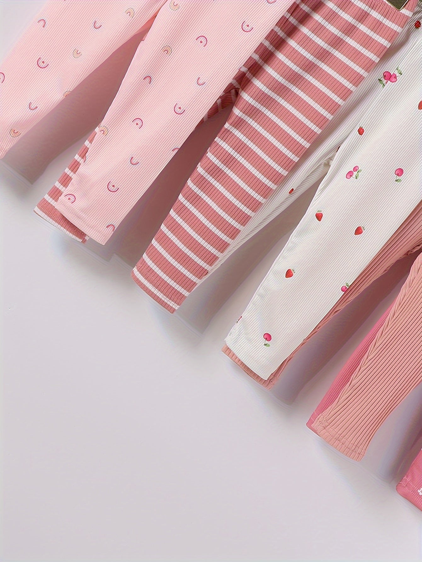 Девочки Кэжуал Комплект Брюк 5 Шт. Радуга Цветок Полоска Весна Лето Вязаная Ткань