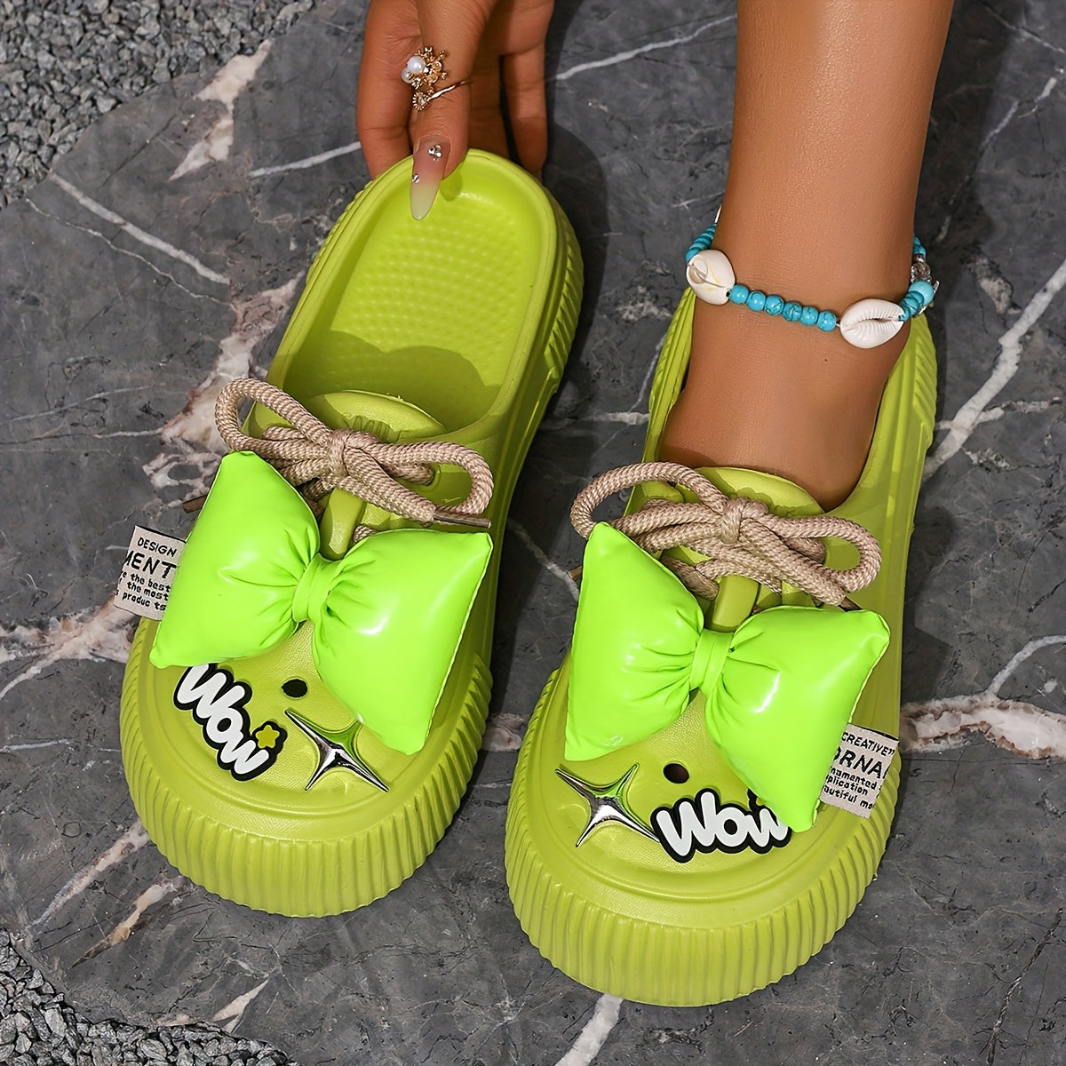 Women's Breathable Summer Mules Slip-Resistant Bow Tie Sandals