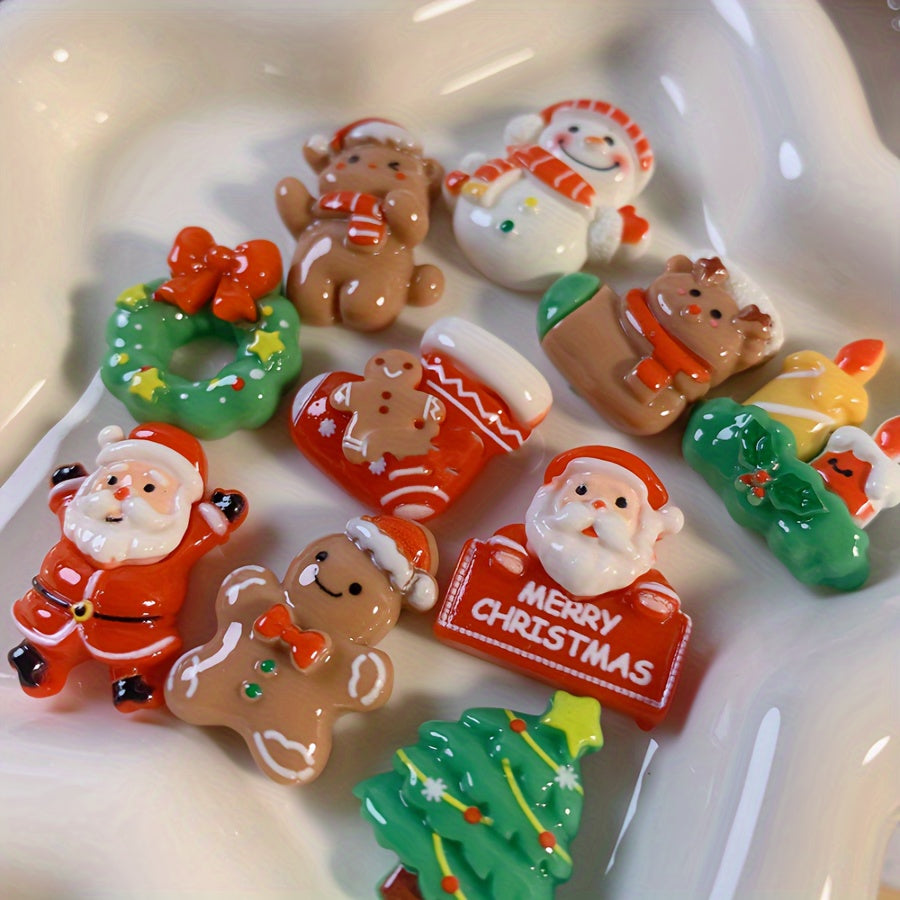 Set of 10 Christmas Refrigerator Magnets with Santa Snowman Tree Holiday Decor