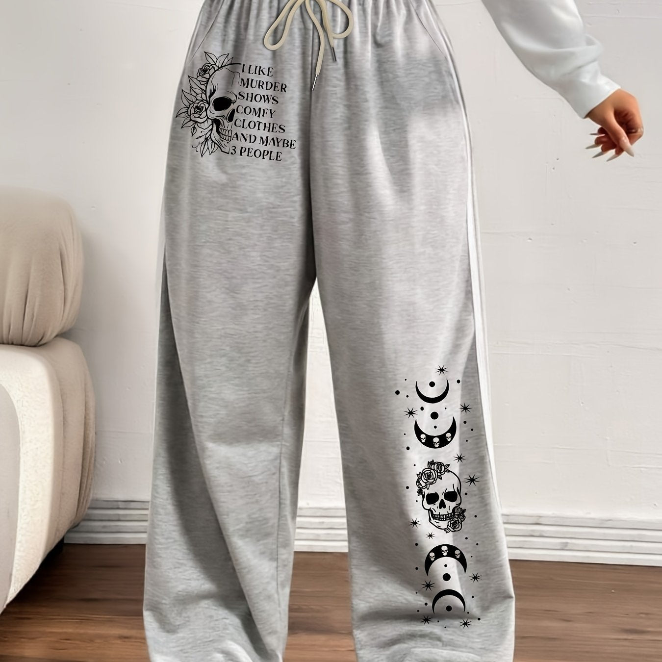 Plus Size Women's Light Grey Geometric Print Jogger Pants Lounge Casual Summer