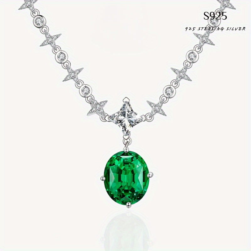 Кулон на цепочке из стерлингового серебра с зеленой цирконией, камень рождения ноября, дизайн с ледяной огранкой