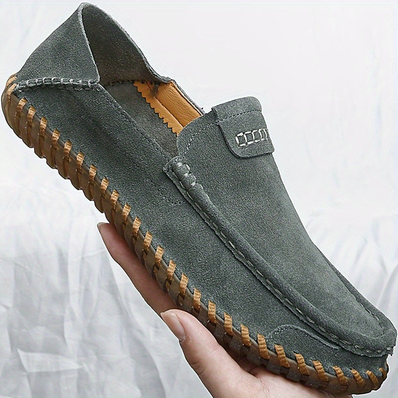 Men's Casual PU Slip-On Loafers with Solid Color Split Upper and Non-Slip Rubber Sole