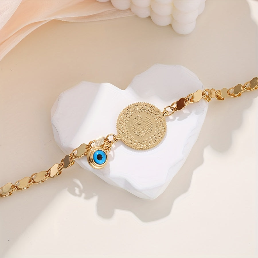 Chiroyli Qo'lda Yasalgan Yomon Ko'z Charm Bilaguzuk - Har Kun Ki Ki Wearing Uchun Ideal, Noyob Oltin Qoplangan Mis Tangalar Bilan