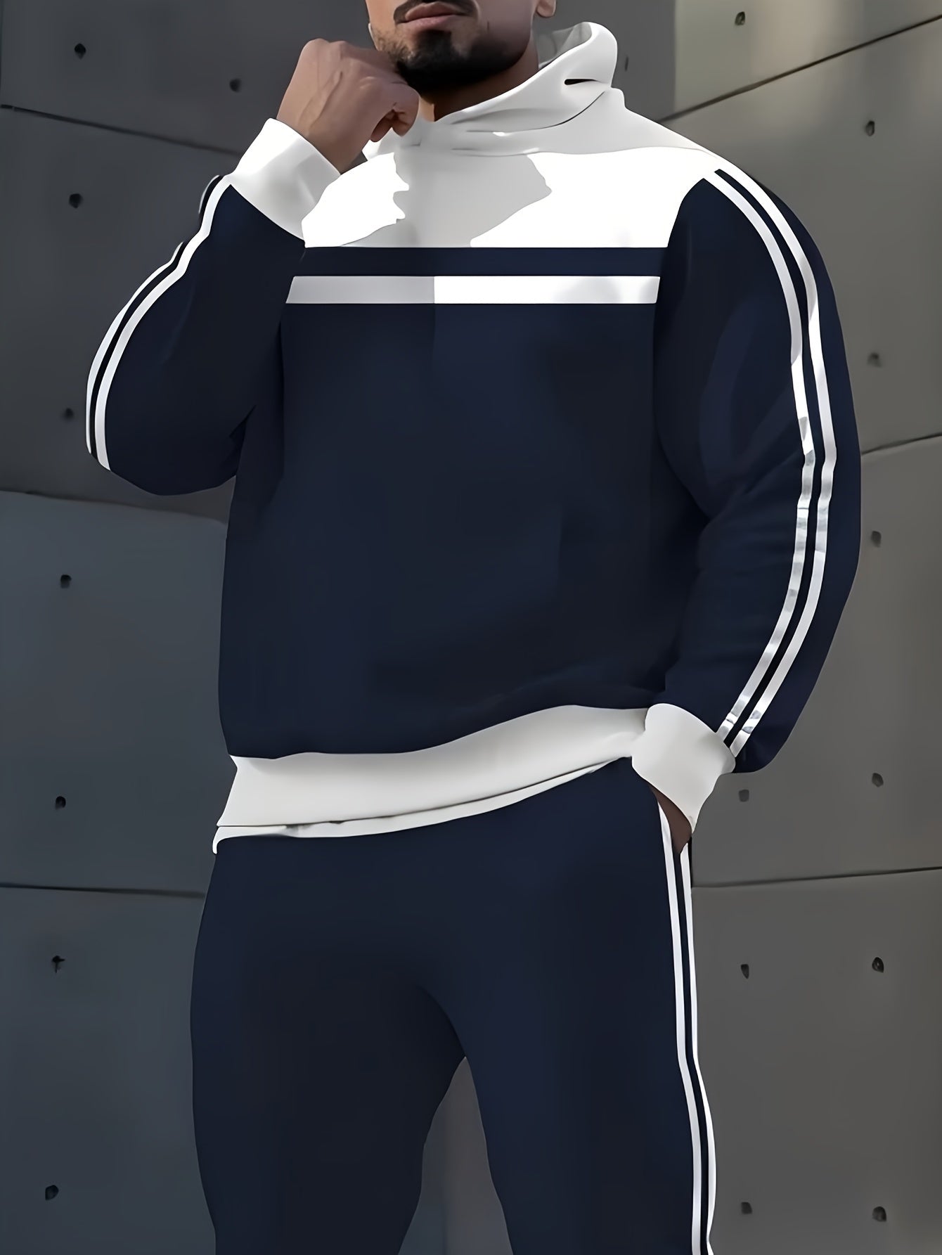 Men's Harajuku Style Casual Hooded Sweatshirt Two-Tone Color Block Polyester Loose Fit Spring Fall Jogging