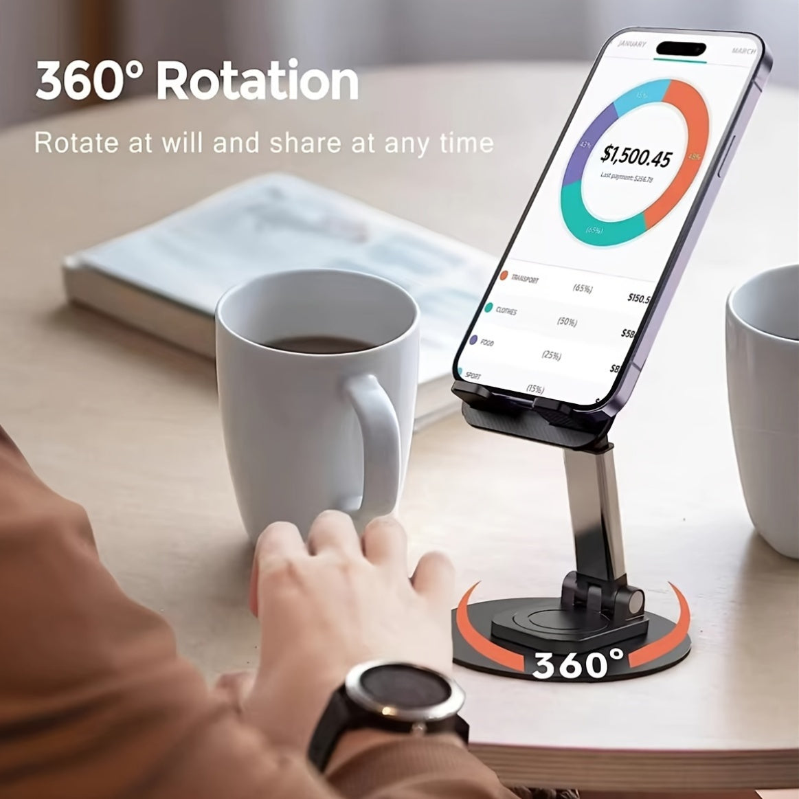 Alüminiy multi-Device stendi telefonlar, planshetlar va o'yin konsollar uchun sozlanadigan, bukiladigan, aylanadigan