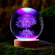 Tree of Life Crystal Ball Night Light Engraved 3D Glass Plant Decor Gift