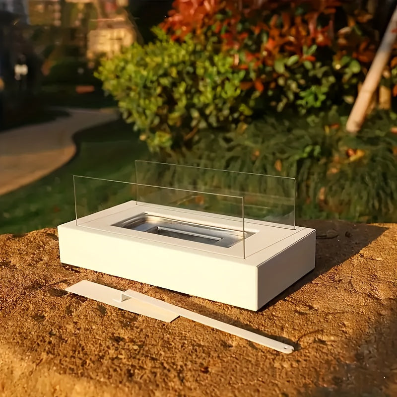 Portable Outdoor Fireplace Lamp with Glass Panels and Flame Atmosphere Design