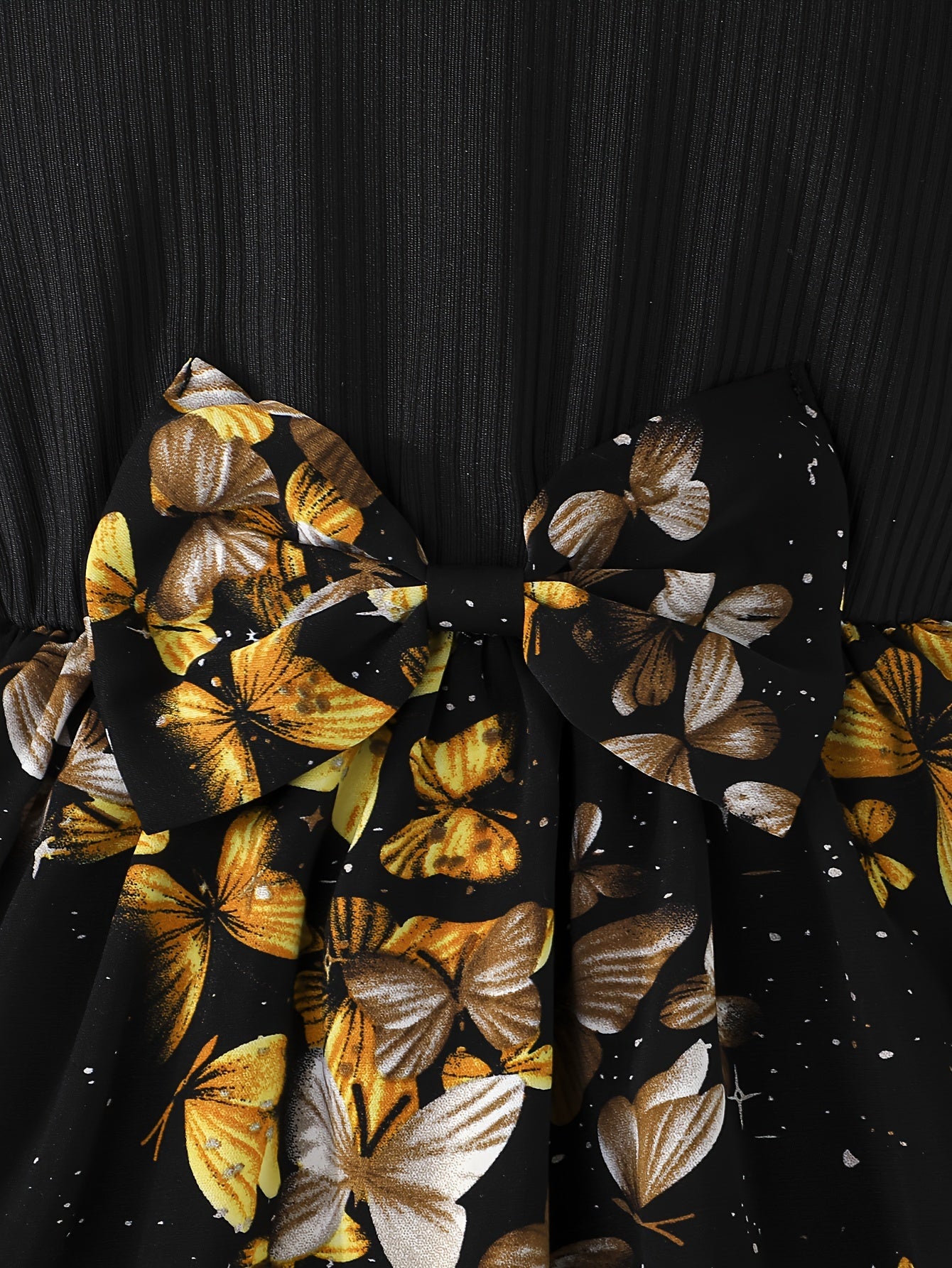 Девочки платье-миди А-силуэта с цветочным принтом, рюшеобразными рукавами и бантом для весенних и осенних прогулок на свежем воздухе