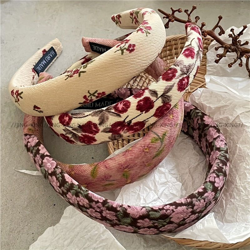 Vintage Floral Fabric Headband with Rose and Mixed Flowers for Women