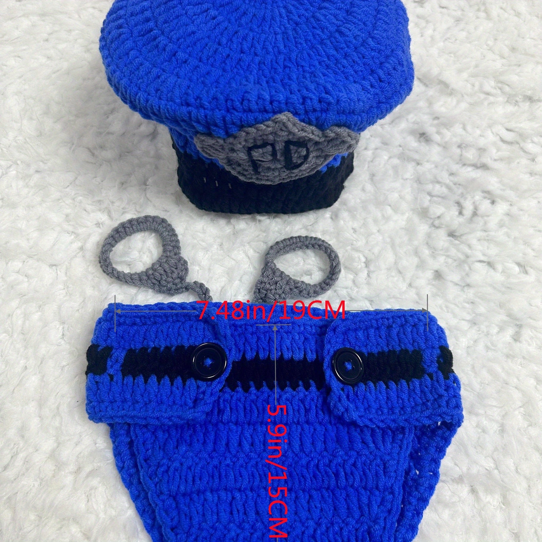 Baby Boy Costume Blue Police Hat and Shorts for Newborn Photo Shoots