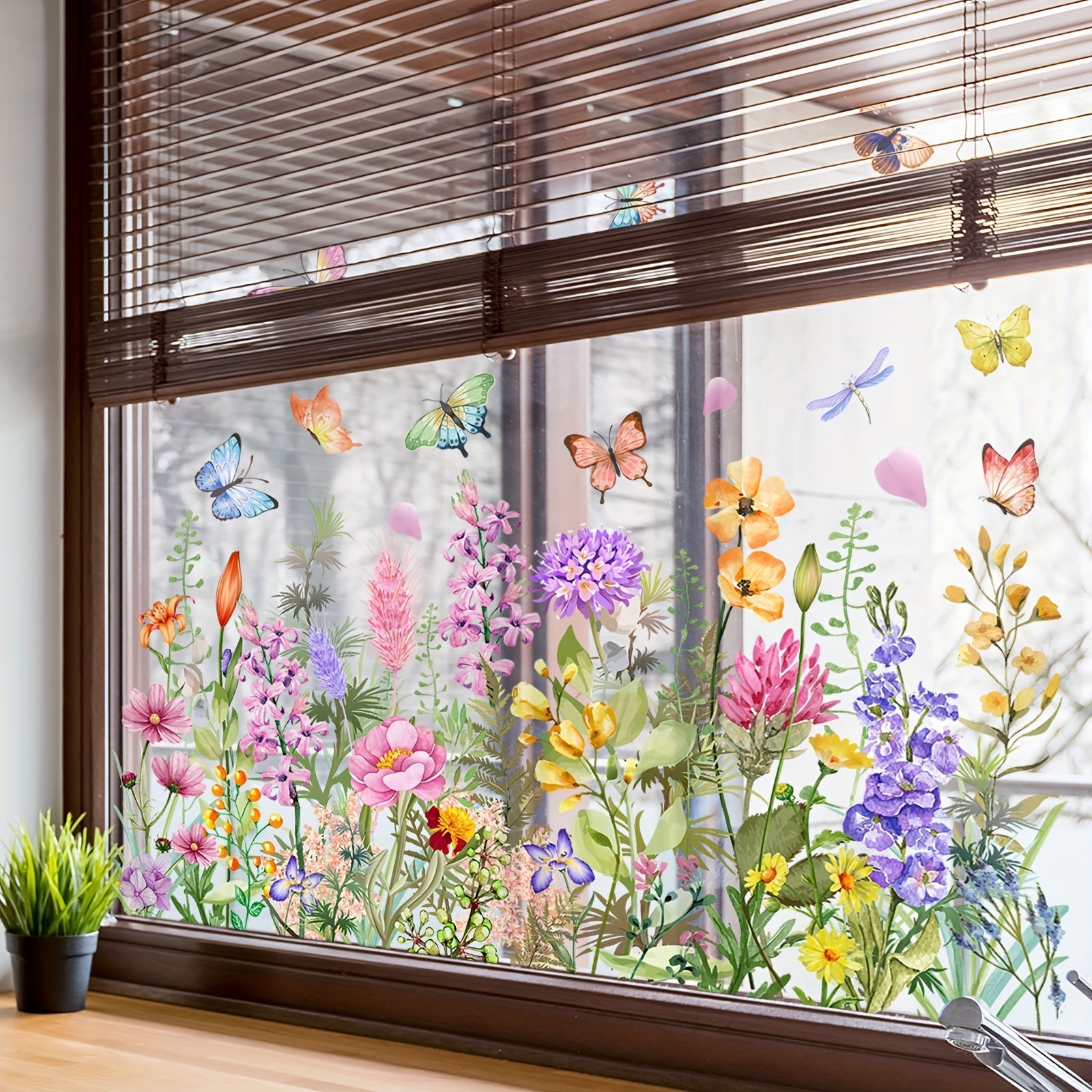 Contemporary PVC Window Clings 30x60cm Butterfly Floral Glass Decals for Home Decor