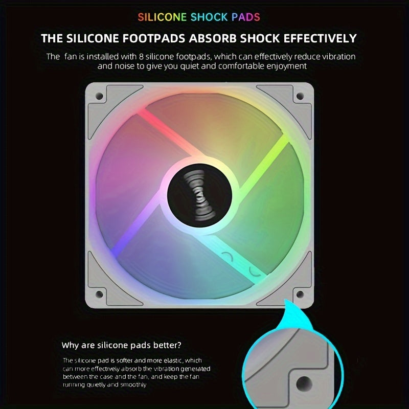 12cm Silent LED Computer Case Fan with Turbo Blades Multi-Color Lighting Black White